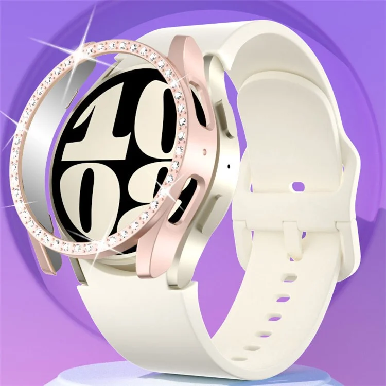 Per Samsung Galaxy Watch7 40mm Watch Case Rhinestone Decor Hard PC Protective Frame - Rosa
