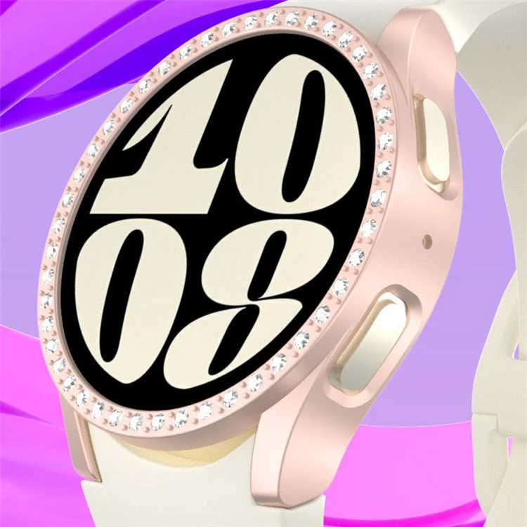 Per Samsung Galaxy Watch7 40mm Watch Case Rhinestone Decor Hard PC Protective Frame - Rosa
