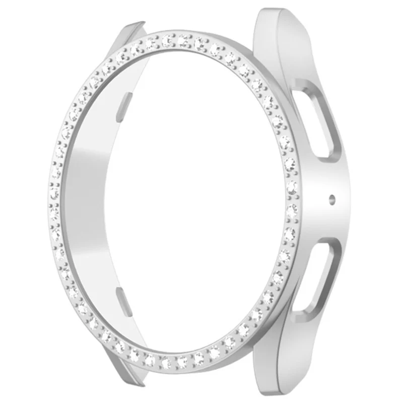 For Samsung Galaxy Watch7 44mm Case Rhinestone Decor Hard PC Watch Case Cover - White