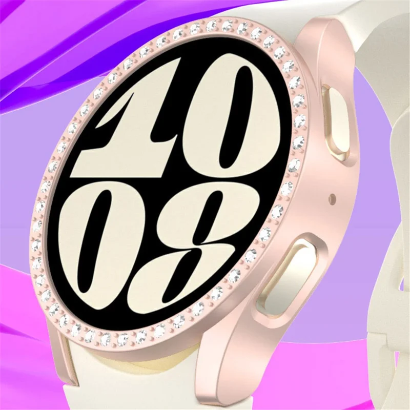 For Samsung Galaxy Watch7 44mm Case Rhinestone Decor Hard PC Watch Case Cover - White