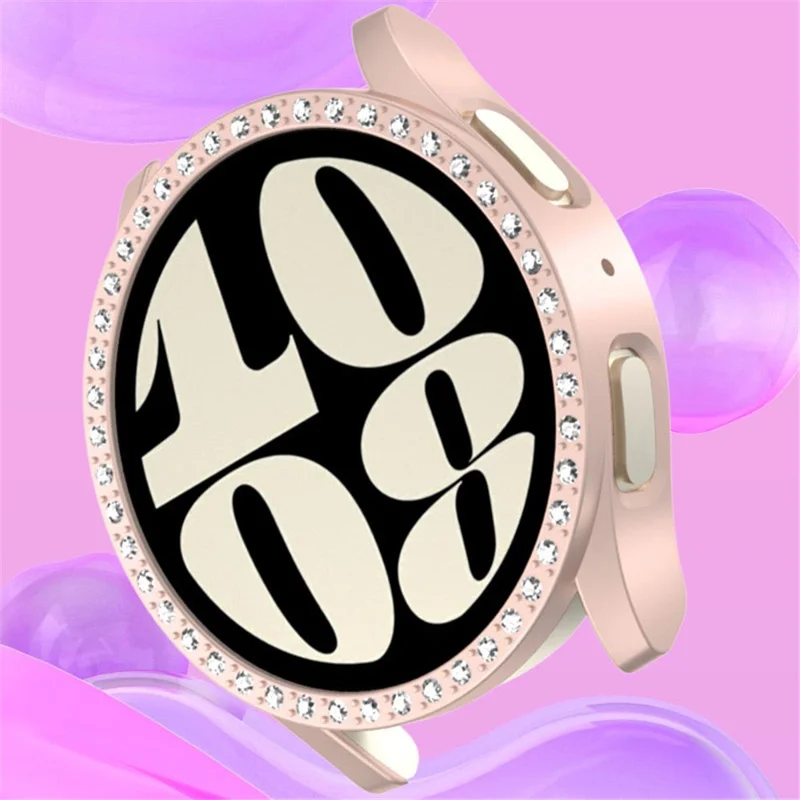 For Samsung Galaxy Watch7 44mm Case Rhinestone Decor Hard PC Watch Case Cover - White