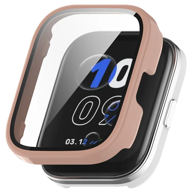 Pour Amazfit Bip 5 Unity A2324 Étui de montre en PC anti-rayures avec film en verre trempé intégré - Rose