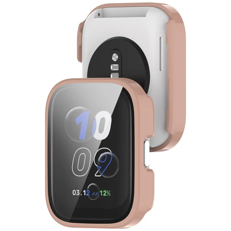 Pour Amazfit Bip 5 Unity A2324 Étui de montre en PC anti-rayures avec film en verre trempé intégré - Rose