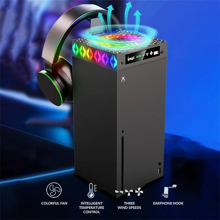 IPEGA PG-XBX026S For Xbox Series X Game Console Cooling Fan RGB Light Radiator with Headphone Holder