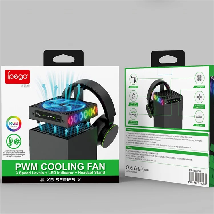 IPEGA PG-XBX026S For Xbox Series X Game Console Cooling Fan RGB Light Radiator with Headphone Holder