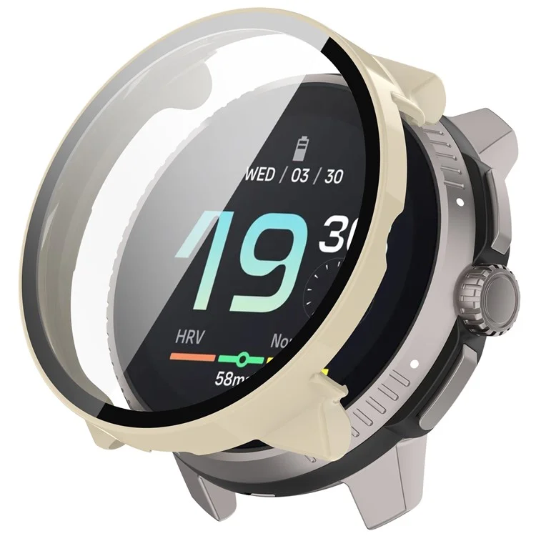 For Suunto Race All-Around Watch Case Hard PC Cover with Tempered Glass Screen Film - Ivory White