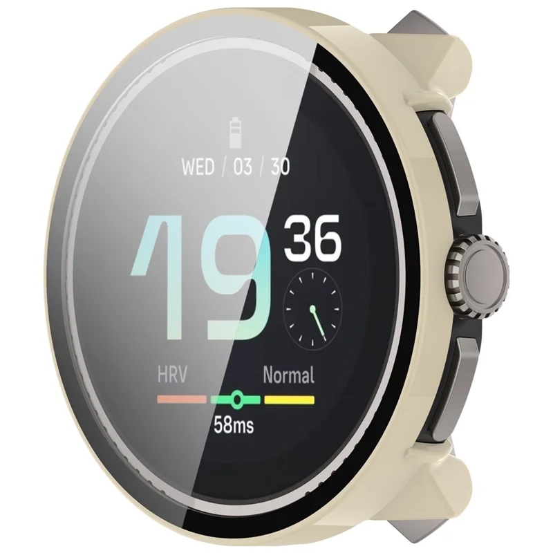 For Suunto Race All-Around Watch Case Hard PC Cover with Tempered Glass Screen Film - Ivory White