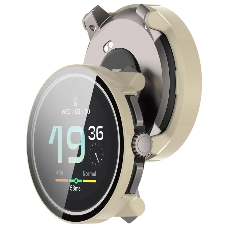 For Suunto Race All-Around Watch Case Hard PC Cover with Tempered Glass Screen Film - Ivory White