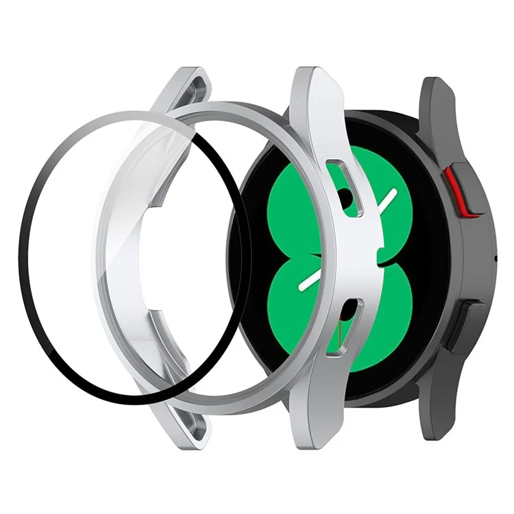 For Samsung Galaxy Watch FE / Watch4 40mm Case PC Watch Cover with Tempered Glass Screen Protector - Silver
