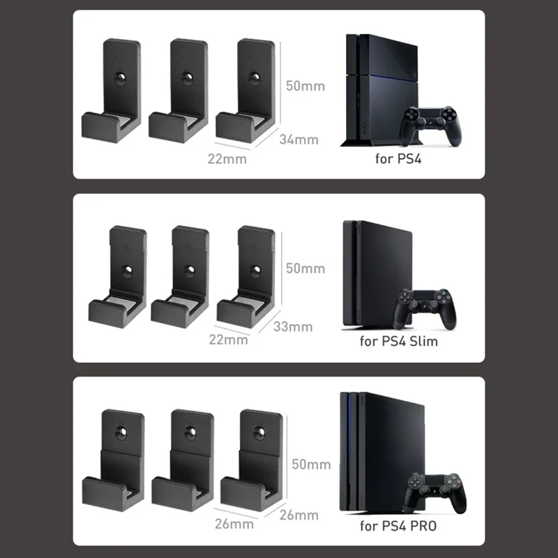 DATA FROG 1 Set for Sony PS4 Slim / PlayStation 4 / 4 Pro Game Console Storage Stand Wall Mounted Rack - For Sony PlayStation 4 Pro