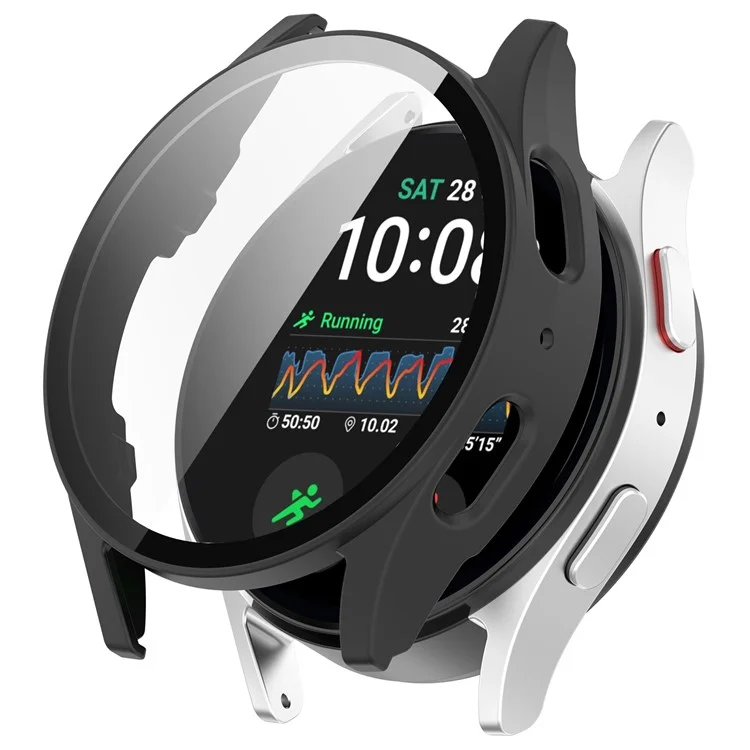 Pour Samsung Galaxy Watch7 44mm PC Watch Case Anti-Scratch Cover avec Film en Verre Trempé - Rose - Noir