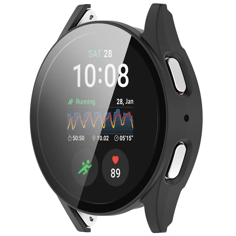 Pour Samsung Galaxy Watch7 44mm PC Watch Case Anti-Scratch Cover avec Film en Verre Trempé - Rose - Noir