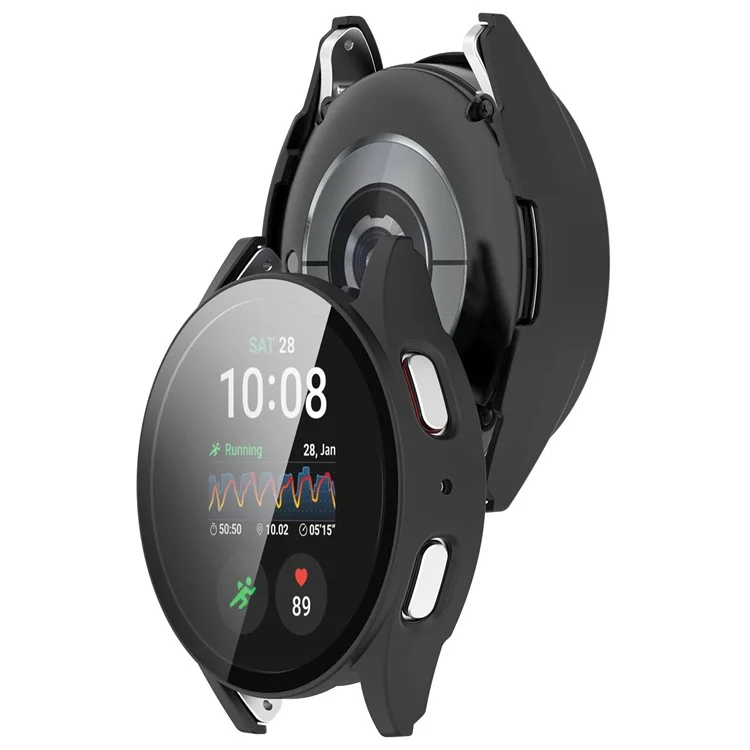 Pour Samsung Galaxy Watch7 44mm PC Watch Case Anti-Scratch Cover avec Film en Verre Trempé - Rose - Noir