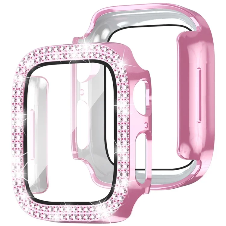For Apple Watch Series 4  /  5  /  6  /  SE  /  SE (2022) 44mm Rhinestone Decor Electroplating PC Watch Case with Tempered Glass Film - Pink