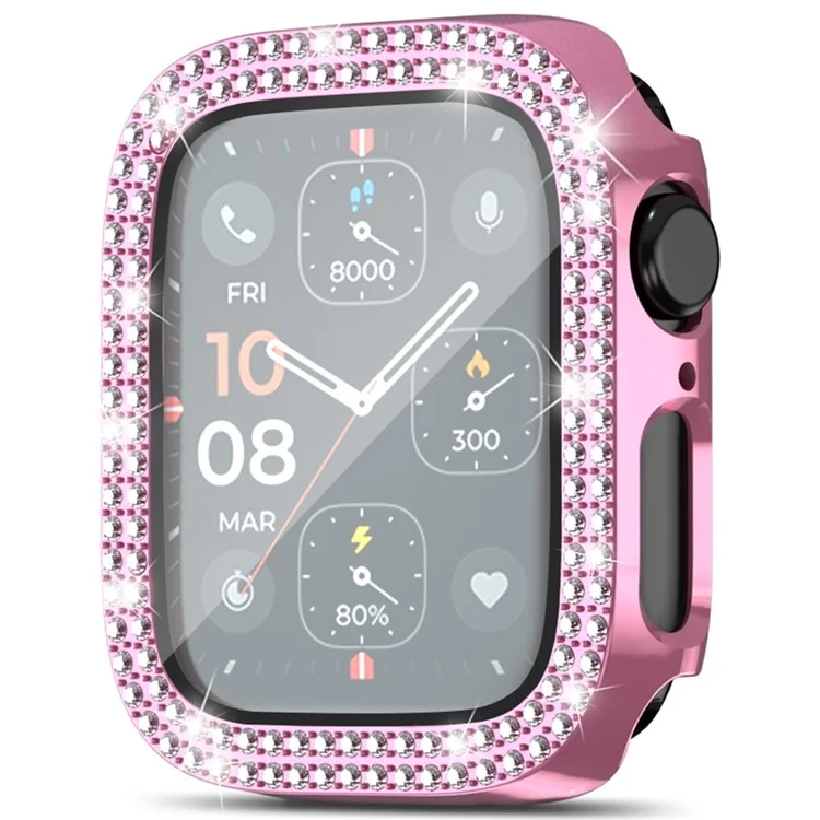 For Apple Watch Series 4  /  5  /  6  /  SE  /  SE (2022) 44mm Rhinestone Decor Electroplating PC Watch Case with Tempered Glass Film - Pink