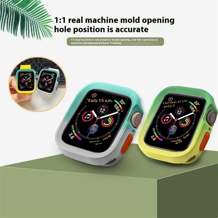 Für Apple Watch Series 4 / 5 / 6 / SE / SE (2022) 44mm / 7 / 8 / 9 45mm Dual Color TPU Uhrgehäuse - Fruit Green+Grey