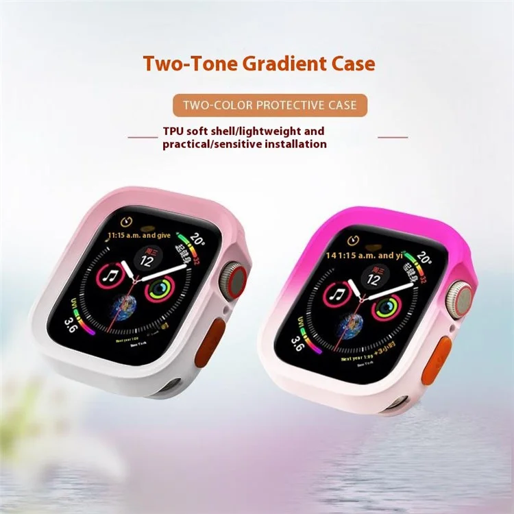 Für Apple Watch Series 4 / 5 / 6 / SE / SE (2022) 44mm / 7 / 8 / 9 45mm Dual Color TPU Uhrgehäuse - Fruit Green+Grey