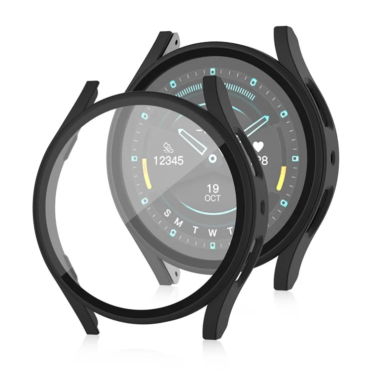 Para Samsung Galaxy Watch7 44mm Capa Fosca com Filme de Tela de Vidro Temperado Capa de PC Rígido - Preto