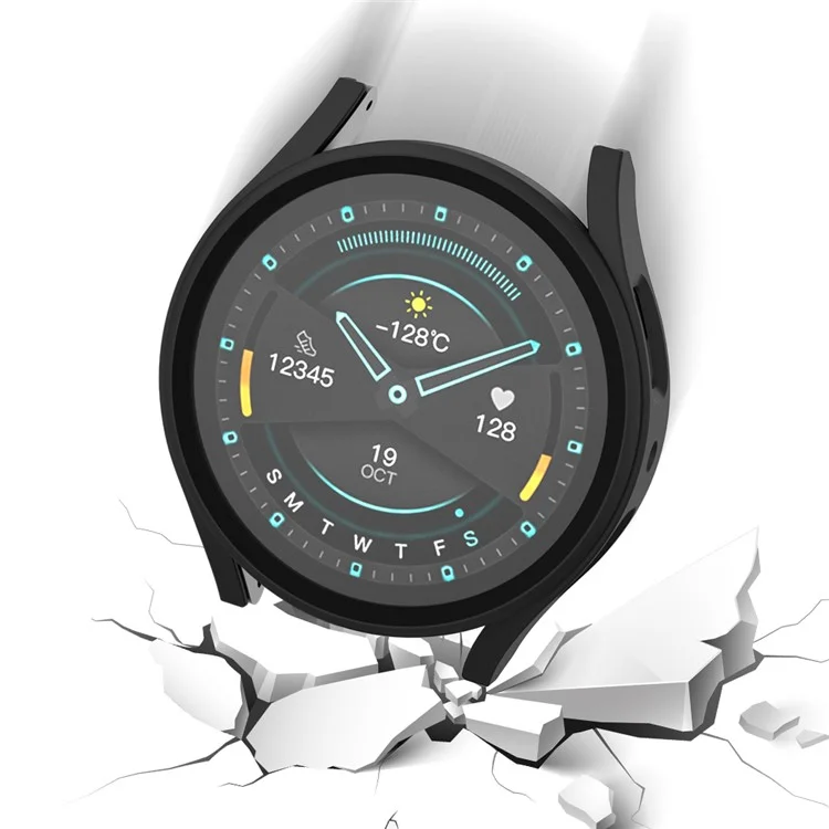 Para Samsung Galaxy Watch7 44mm Capa Fosca com Filme de Tela de Vidro Temperado Capa de PC Rígido - Preto