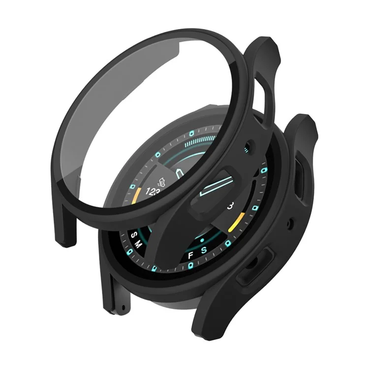 Para Samsung Galaxy Watch7 44mm Capa Fosca com Filme de Tela de Vidro Temperado Capa de PC Rígido - Preto