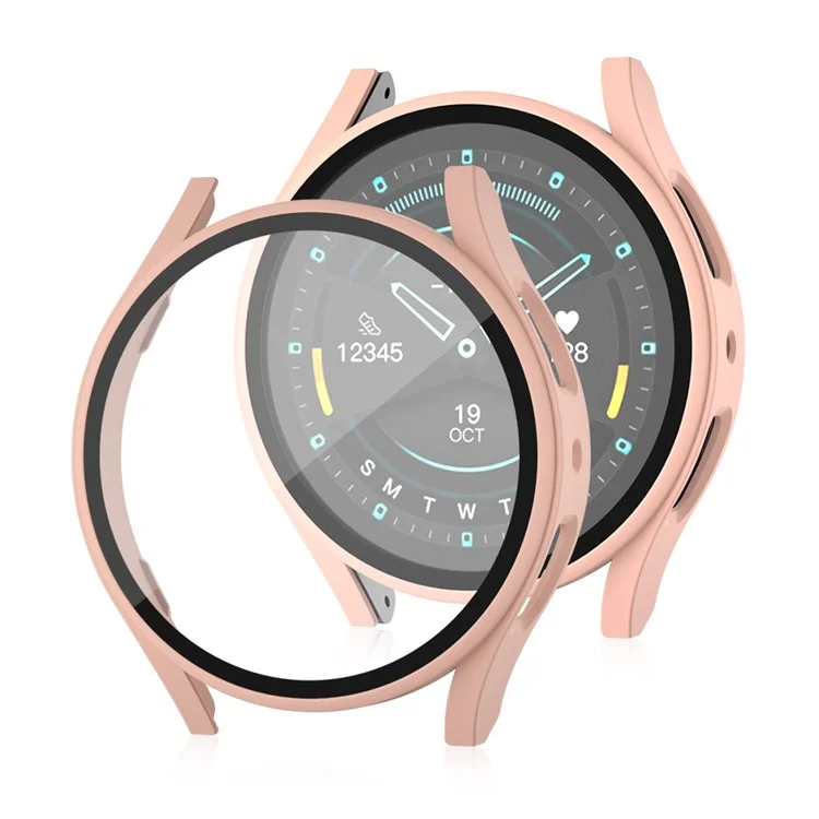 Para Samsung Galaxy Watch7 40mm Funda Mate Caja Dura de PC Con Película Protectora de Vidrio Templado - Rosa