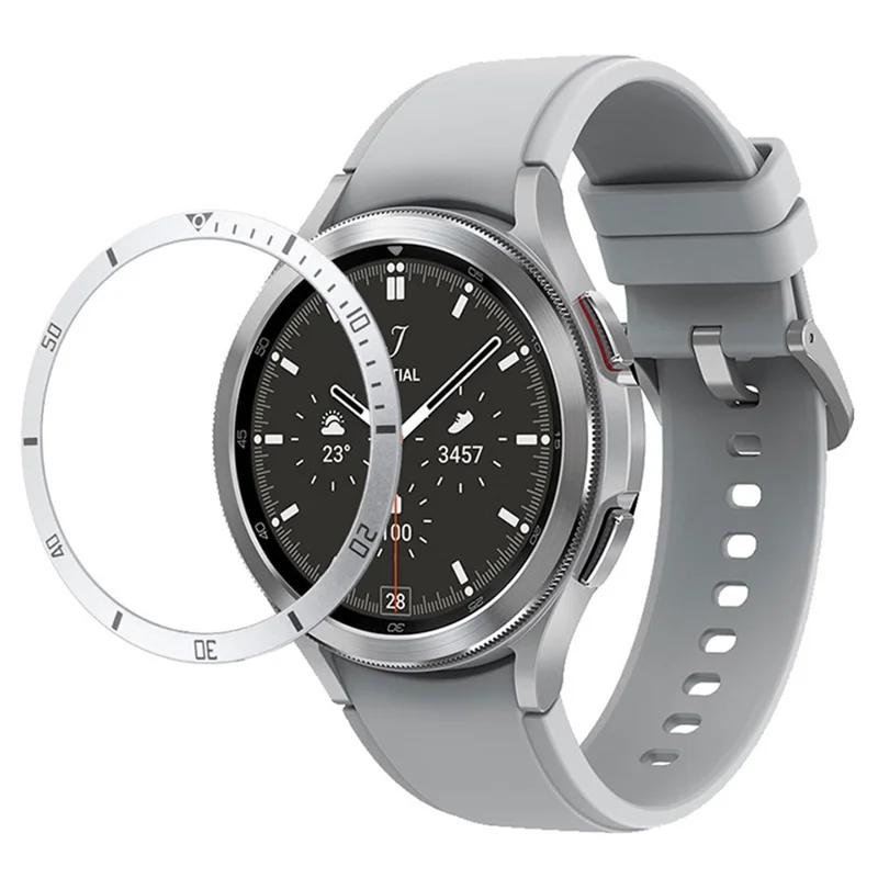 For Samsung Galaxy Watch6 Classic 43mm Watch Bezel Ring Zinc Alloy Dial Bezel Adhesive Frame Ring Cover - Silver