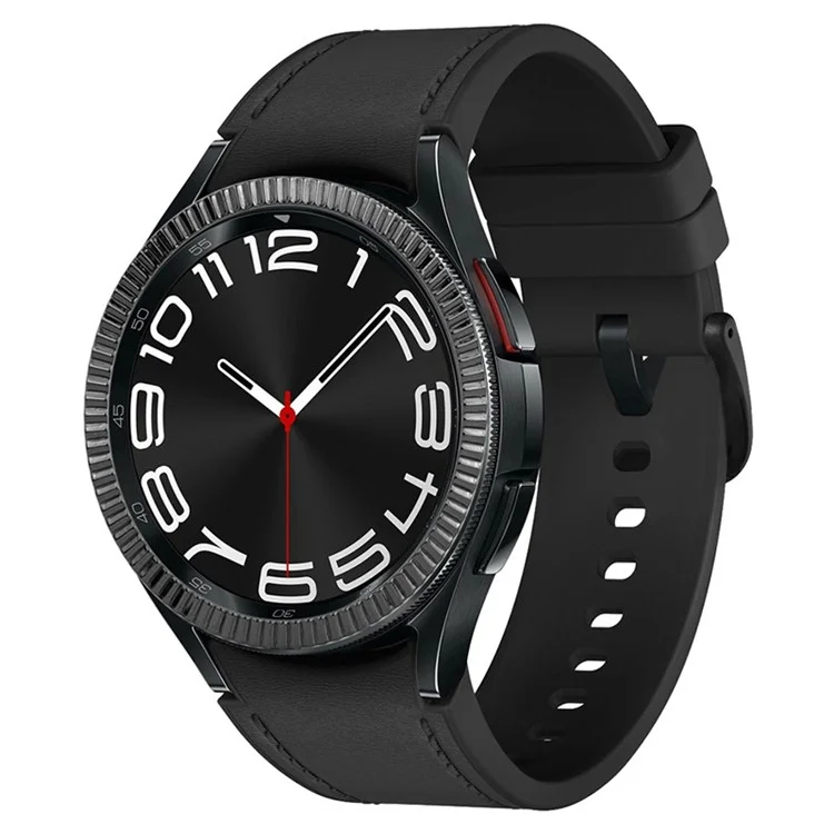 For Samsung Galaxy Watch6 Classic 47mm Bezel Ring Zinc Alloy Wave Pattern Bezel Adhesive Frame Cover - Black