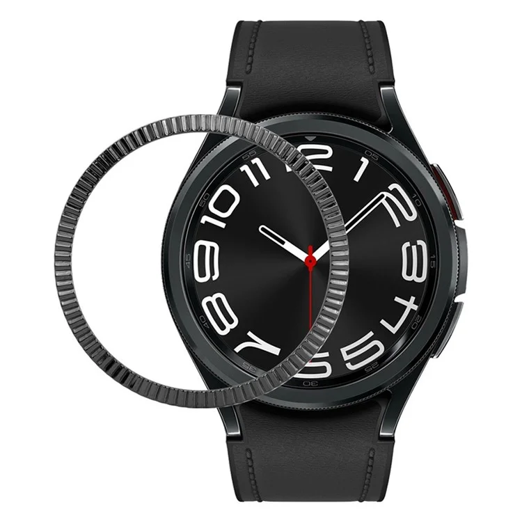 For Samsung Galaxy Watch6 Classic 47mm Bezel Ring Zinc Alloy Wave Pattern Bezel Adhesive Frame Cover - Black