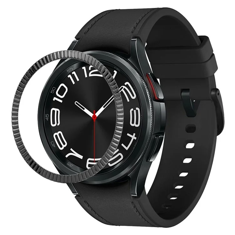 Für Samsung Galaxy Watch6 Classic 43mm Bezel Ring Zinklegierung Wellenförmiges Muster Bezel Kleberahmen - Schwarz