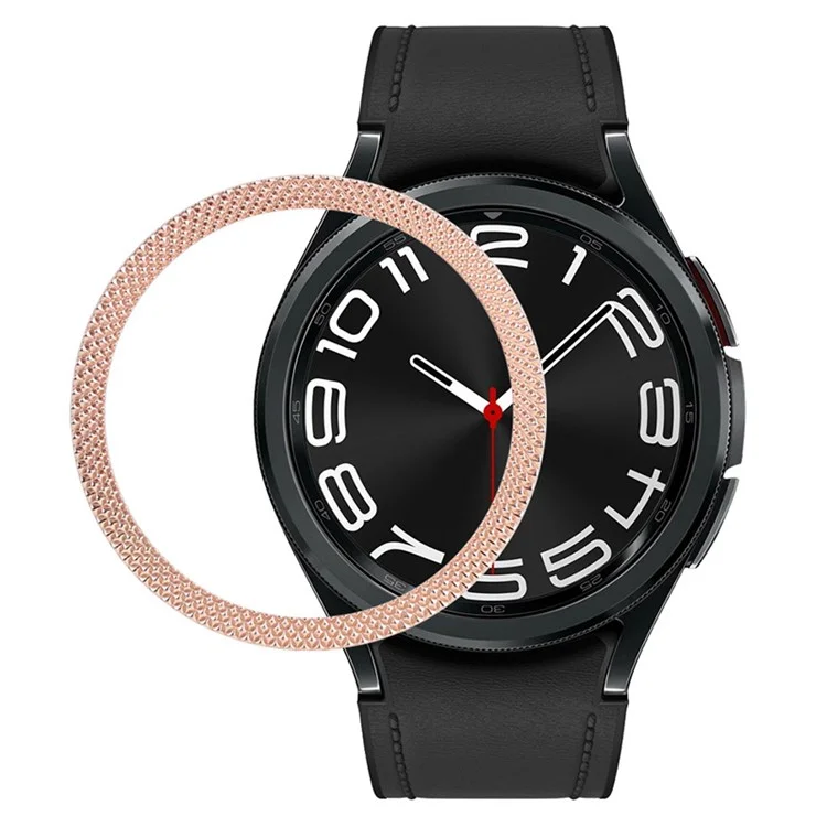 For Samsung Galaxy Watch6 Classic 47mm Bezel Ring Zinc Alloy Rhombus Pattern Bezel Adhesive Frame Cover - Rose Gold