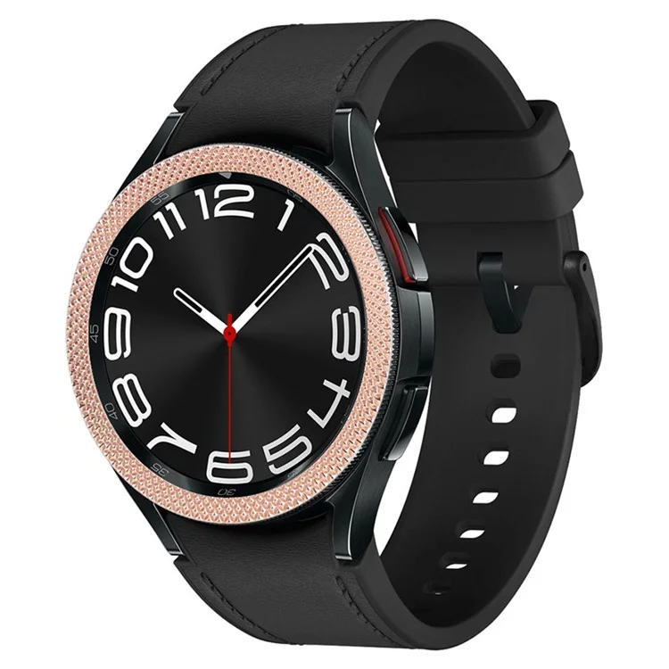 For Samsung Galaxy Watch6 Classic 47mm Bezel Ring Zinc Alloy Rhombus Pattern Bezel Adhesive Frame Cover - Rose Gold