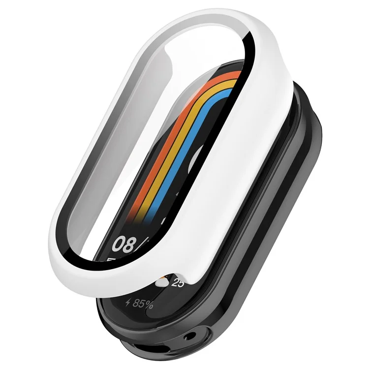 Für Xiaomi Mi Band 9 / 9 NFC Glossy PC Cover Watch Frame Case mit Tempered Glass Screen Film - Weiß