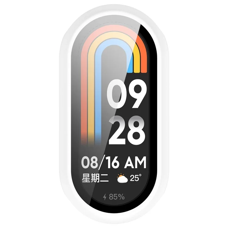 Für Xiaomi Mi Band 9 / 9 NFC Glossy PC Cover Watch Frame Case mit Tempered Glass Screen Film - Weiß