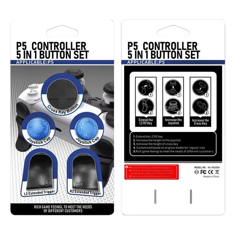 HONSON PS5309 For Sony PS5 / PS5 Slim Game Controller L2 R2 Button Extension Joystick Grip Riser Cap - Blue