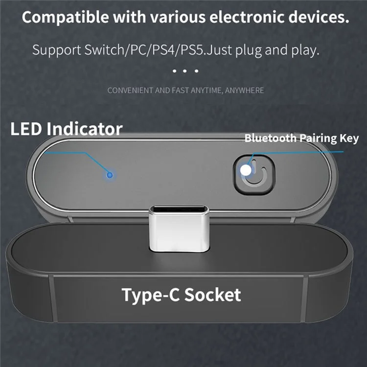 HONSON HS-SW390 Per Nintendo Switch / Switch Lite / PS4 / PS5 Console di Gioco Ricevitore Trasmettitore Bluetooth