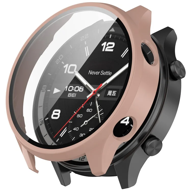 Für OnePlus Watch 2R Case Hard PC Full Protective Watch Cover mit Tempered Glass Film - Pink
