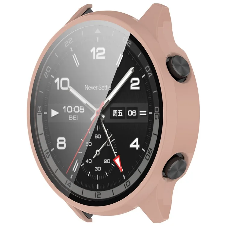 Für OnePlus Watch 2R Case Hard PC Full Protective Watch Cover mit Tempered Glass Film - Pink