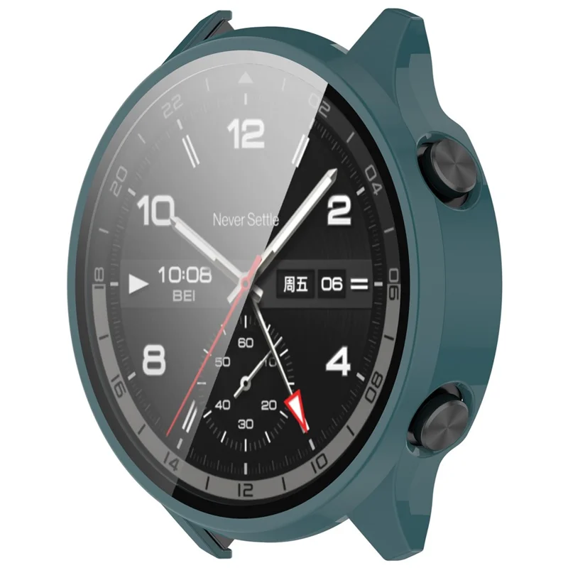 For OnePlus Watch 2R / Watch 2 / Oppo Watch Sport Case Hard PC Full Protective Watch Cover with Tempered Glass Film - Dark Green