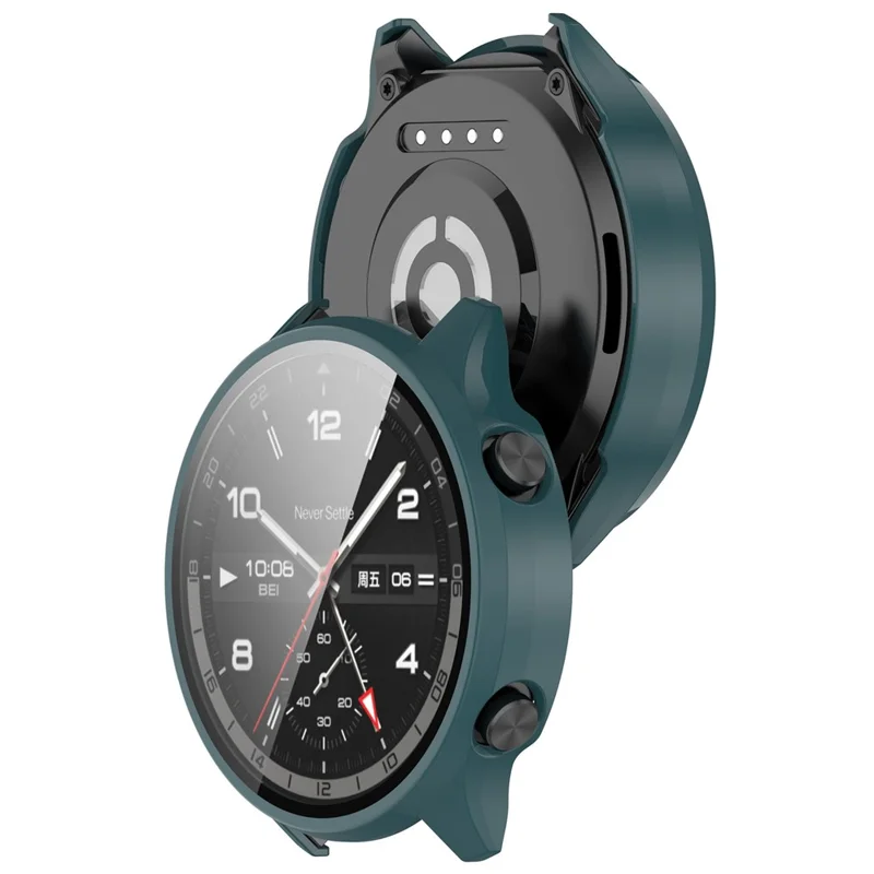 For OnePlus Watch 2R / Watch 2 / Oppo Watch Sport Case Hard PC Full Protective Watch Cover with Tempered Glass Film - Dark Green