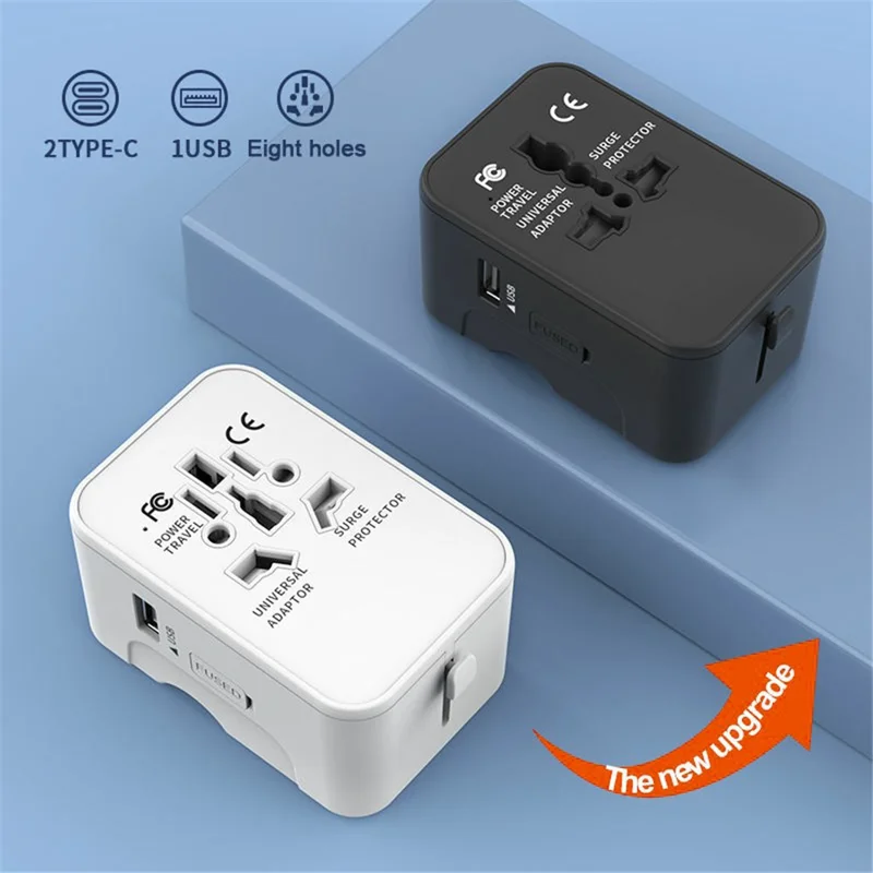HHT202-2C 1xUSB+2x Type-C Charging Adapter Travel Universal Charger Converter - White