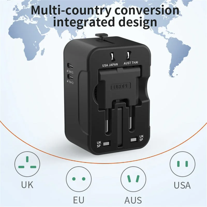 HHT202-2C 1xUSB+2x Type-C Charging Adapter Travel Universal Charger Converter - White