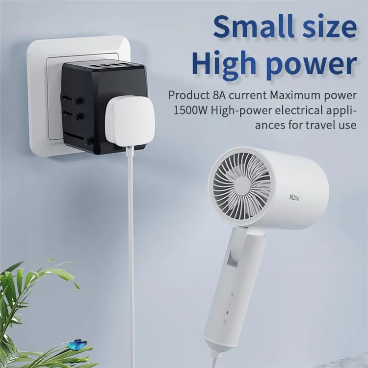 HH904 Worldwide Travel Charge Adapter Wall Plug Converter with 4 USB + 2 Type-C - Black