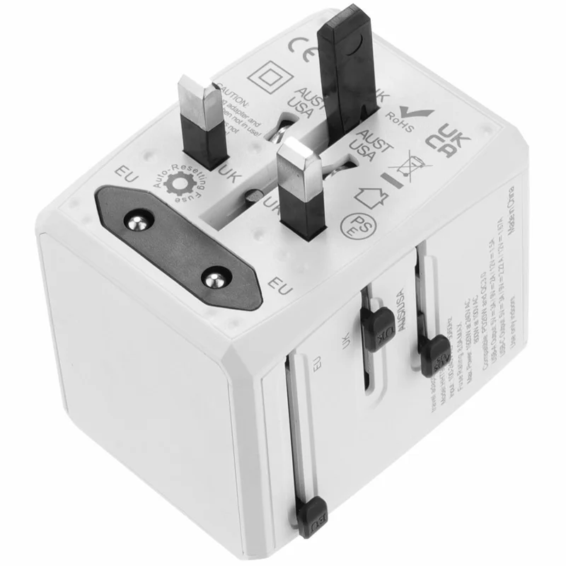 HH904 Worldwide Travel Power Adapter 2 QC + 2 PD Ports Fast Charging Wall Charger Plug Converter - White