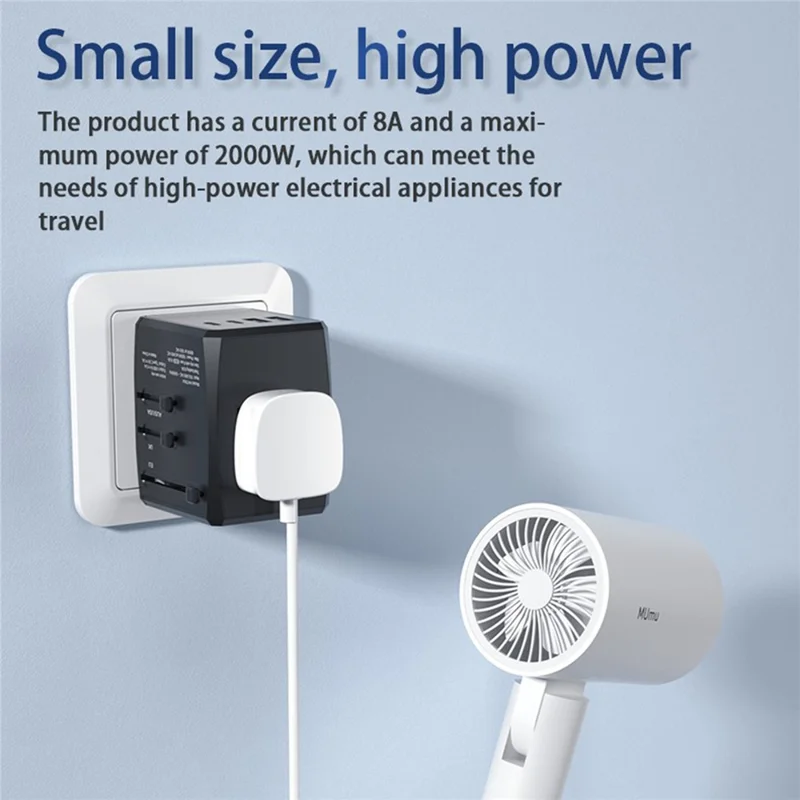 HH904 Worldwide Travel Power Adapter 2 QC + 2 PD Ports Fast Charging Wall Charger Plug Converter - White