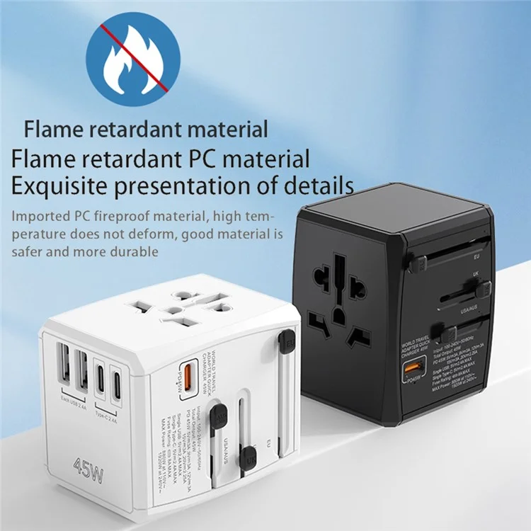 HHT905 PD 65W GaN Carregador de Viagem Rápido e Adaptador de Alimentação Mundial - Preto