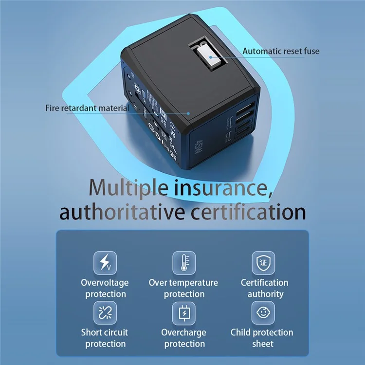 HHT905 PD 65W GaN Carregador de Viagem Rápido e Adaptador de Alimentação Mundial - Preto