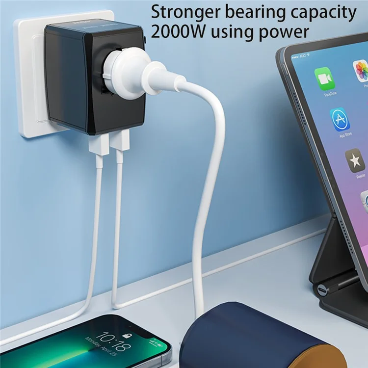 HHT905 PD 65W GaN Carregador de Viagem Rápido e Adaptador de Alimentação Mundial - Preto