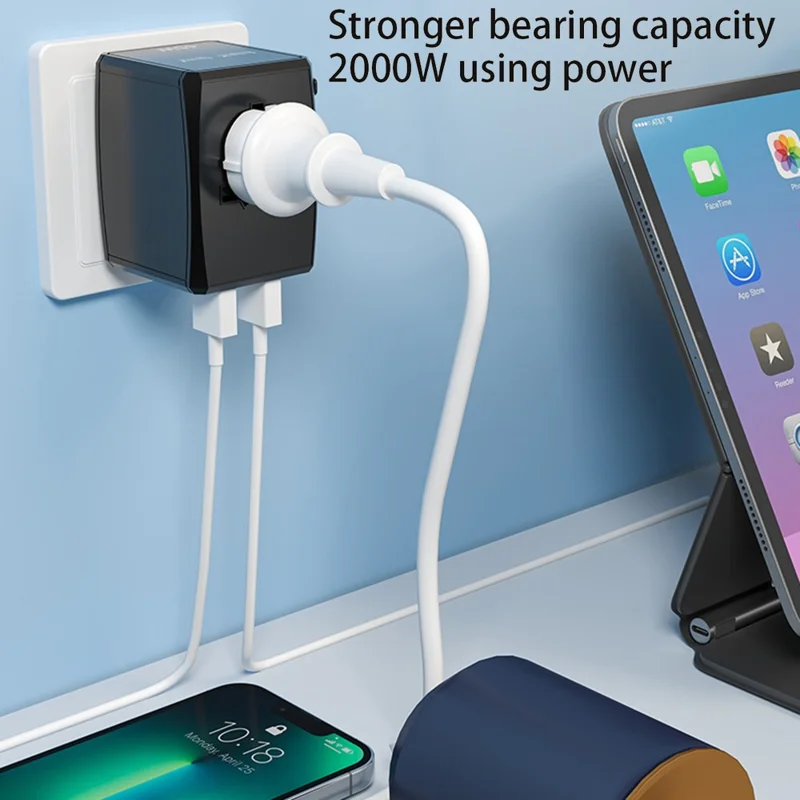 HHT905 PD 65W GaN Worldwide Travel Fast Charging Power Adapter Wall Charger Plug Converter - White