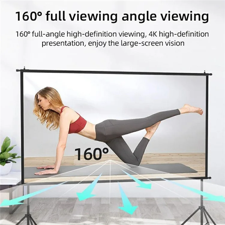 Écran de projecteur de 120 pouces 16:9 à haute luminosité pliable avec rideau anti-lumière à grille blanche et kit de trépied