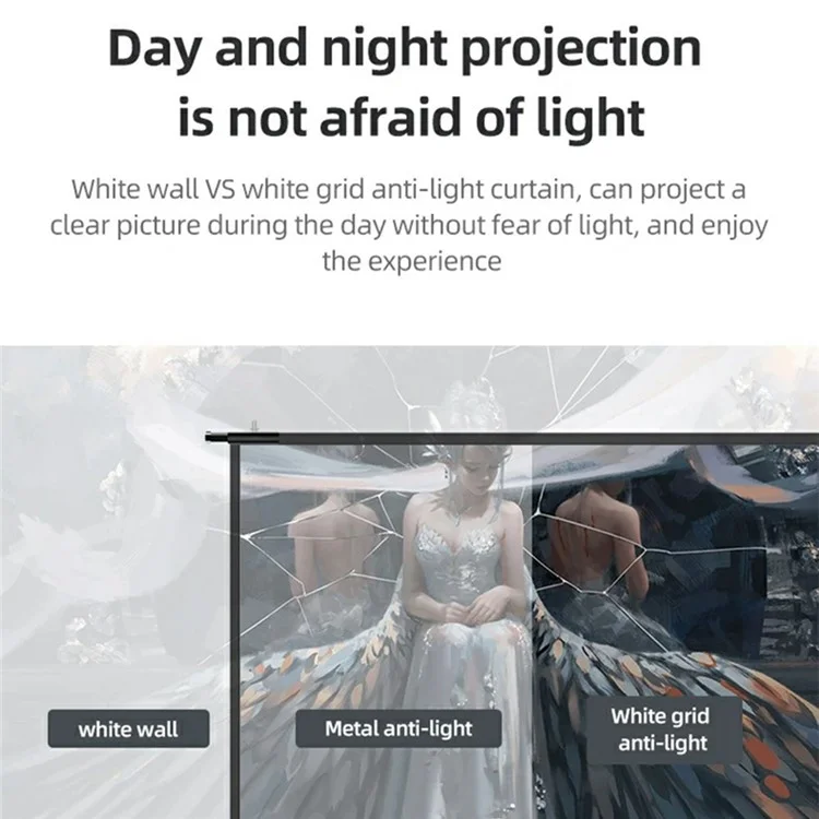 Écran de projection de 100 pouces 16:9 haute luminosité pliable avec grille blanche et rideau anti-lumière avec kit trépied
